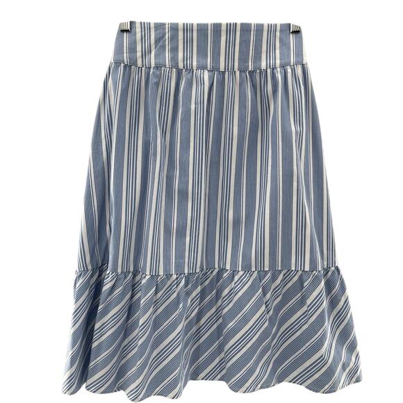 J By J Crew Blue & White Stripe Cotton Big Bow Midi Skirt Ruffle Hem Size 2 - Picture 2 of 11